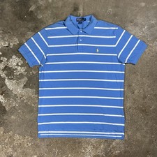 Vintage 90s Polo Ralph Lauren Polo Shirt Size XL Blue Striped Yellow Pony Logo