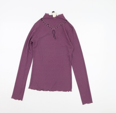 MNG Damen lila Stehkragen bestickt Bluse Größe 10