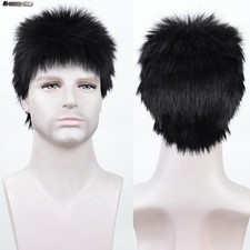 Black Wigs Short Layered Fluffy Wig Men Male Synthetic Hair Black Buzz Cut Wigs