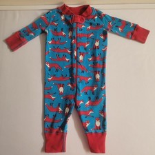 Hanna Andersson Pajamas 0-6M Blue Red Fox Long Sleeve Organic One Piece Zip