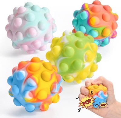 4-Pack Pop It Stress Balls 3D Silicone Anti-Anxiety Sensory Toy for Kids & Adult
