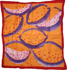 VTG Ann Klein Colorful Abstract Fruit Print Scarf Orange Purple Red Head Neck