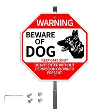 Beware of Dog Sign with StakeAluminum 9.8"x9.8" with 27.5" Metal StakeWeather...