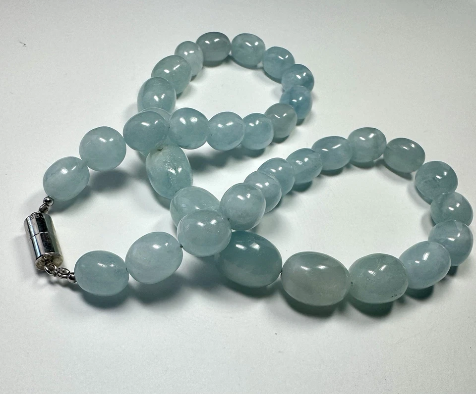 Blue Aquamarine Beaded Rhodium over Silver Necklace - Image 3 of 4