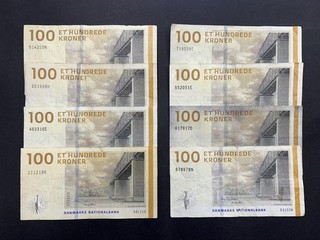 Dänemark 100 Kronen Banknotensatz (8) LOT: 3105 008