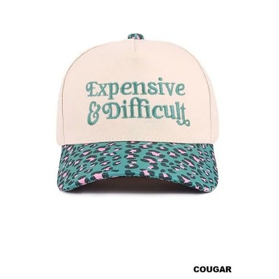 Expensive & Difficult Snapback Hat Tan Teal Pink Leopard Print Baseball Cap