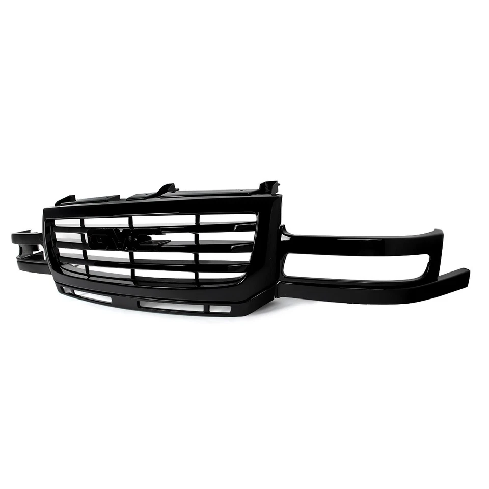 Glossy Black Front Bumper Grill Grille ABS For 2003-2007 GMC Sierra 2500 3500 HD Foto 3 de 4