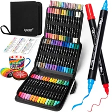 60 Colors Acrylic Paint Pens, Dual Tip Acrylic Paint Markers with Brush Tip a...