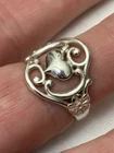 Vintage Signed NV 925 Sterling Silver Flower Scroll Heart Ring Sz8.25, 4.09g