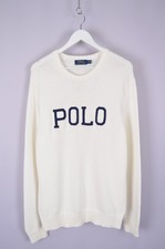 Mens Polo Ralph Lauren White 'Polo' Embroided Logo Knit Cotton Sweater Jumper L