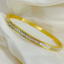 Titanium Steel Gold Bracelet Rhinestones Bangle Womens Fashion Jewelry