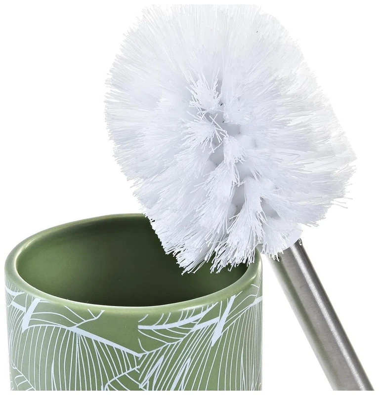 Set Accessori Bagno 3 Pezzi Dolomite Foglie Verdi Dosasapone Bicchiere Scopino, fotografia 4 di 9