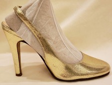 Kate Spade Slingback Heel Shoes Size-6B Gold Metallic Leather Made in Italy