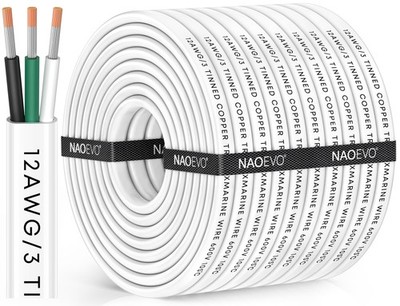 Marine Wire 12 Gauge 100FT Waterproof Tinned Copper Cable NAOEVO Electric Led