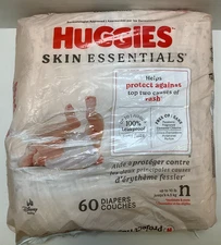Huggies Skin Essentials Diapers, Size Newborn (Up to 10 lbs), 60ct, Disheveled