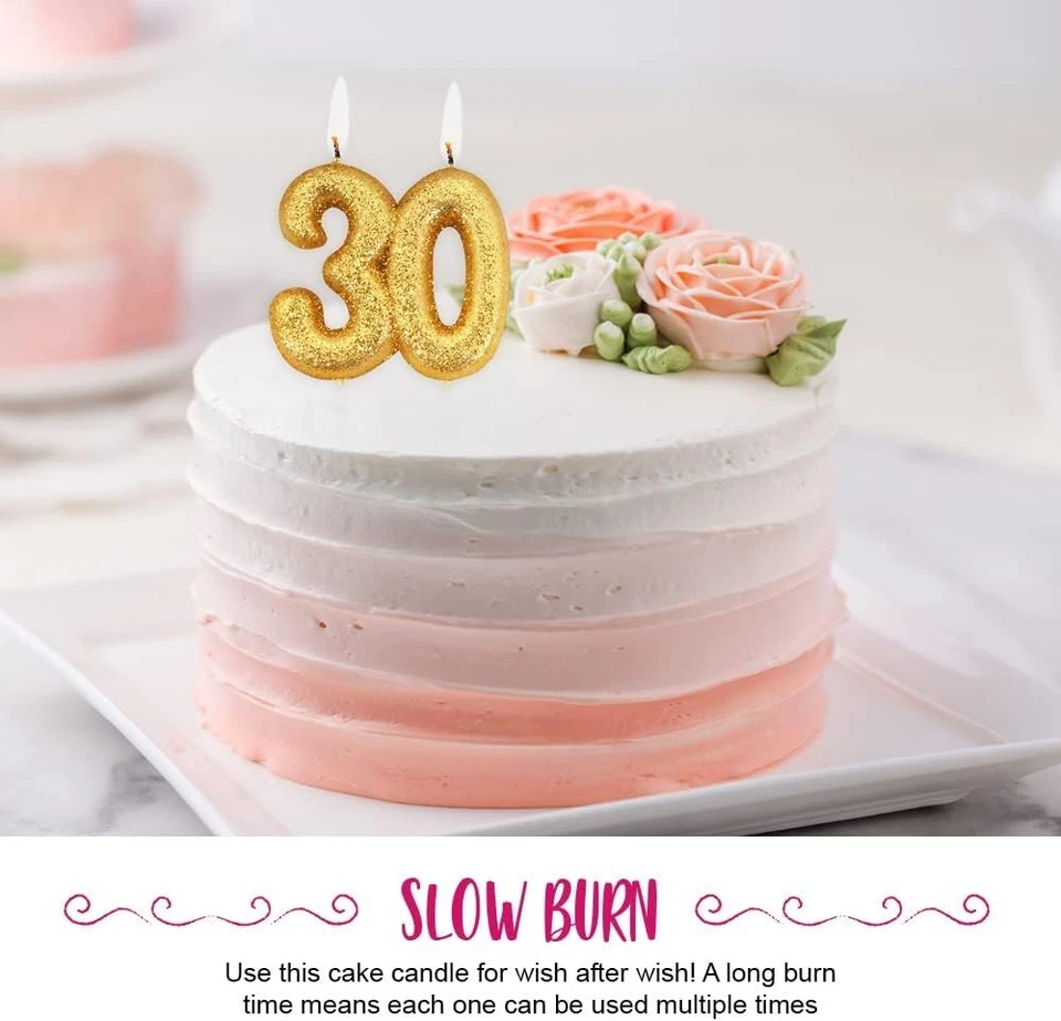 Vela dorada brillante edad adorno de pastel fiesta de cumpleaños número celebración decoración Foto 4 de 4