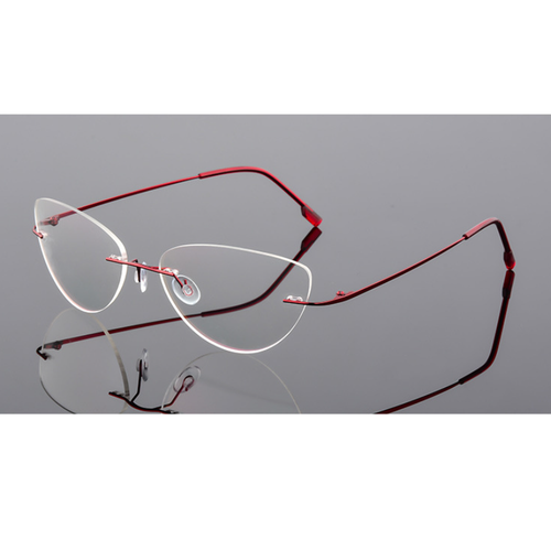 Randlose Damen Lesebrille Metalllegierung Blaulicht blockierende Katzenbrille - Bild 12 von 21