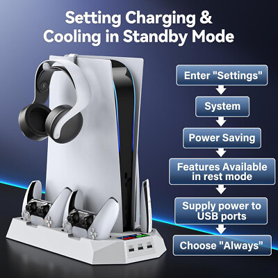 PS5 Slim Controller Charger Station Vertical Cooling Fan Stand For Playstation 5