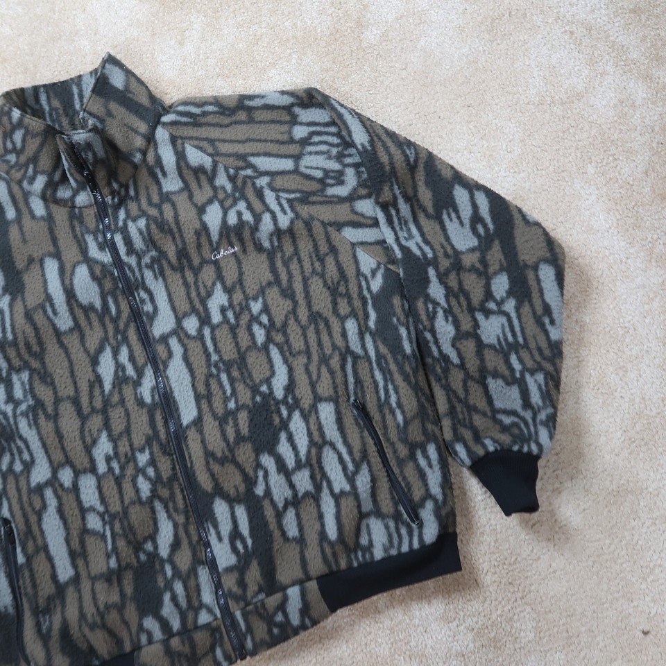 Vintage Cabela's Polar Fleece Zip Jacket Mens 2XL Green Camouflage