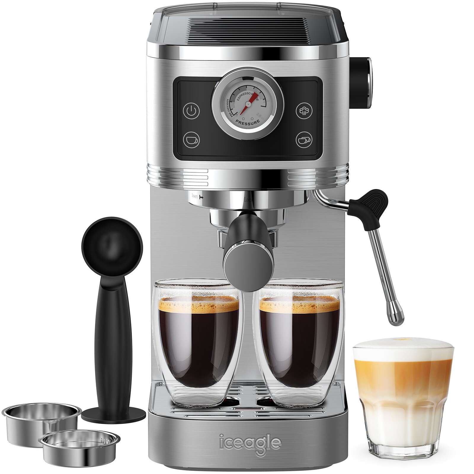 Iceagle Espressomaschine mit 20 Bar Italienischer Pumpe,Edelstahl Kaffeemaschine