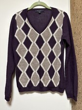 Brooks Brothers 100 Alpaca Diamond Print Purple V Neck Sweater Sz M Peru