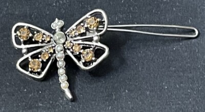 VTG GERARD YOSCA DRAGONFLY HAIR BARRETTE Vintage Marked Gerard Yosca Brass Tone W Rhinestone Faux  main image 2