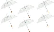 48" Auto-Open Clear/Transparent Rain Umbrella, 6 Pack