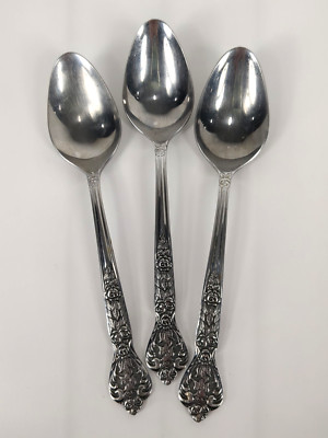 3 Versailles Stainless Table Spoons Flatware MSI Japan 7.25'' Rose Floral Vintage