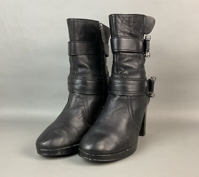 HARLEY-DAVIDSON D84518 MARISSA WOMENS US 8 PLATFORM HEEL BLACK LEATHER BOOTS