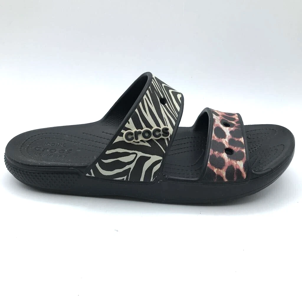 Crocs Mens Iconic Comfort Slide Sandals Black Slip On Animal Remix