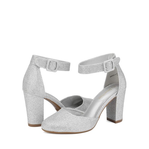 DREAM PAIRS Angela Silver Women's High Heel Closed Toe Chunky Wedding Pumps - Picture 4 of 7