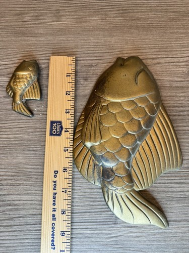 Vtg MCM Mid Century Modern Chalkware Pair Happy Fish Wall Plaque Gold - Picture 10 of 10