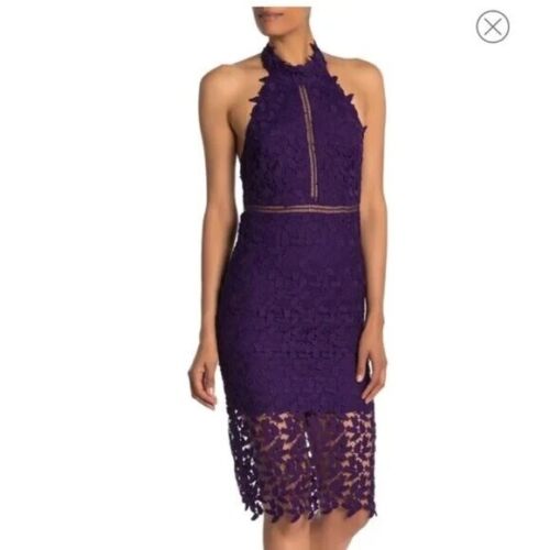 Revolve Bardot NEW Gemma Lace Halter Midi Dress Size 6 Purple - Picture 2 of 12