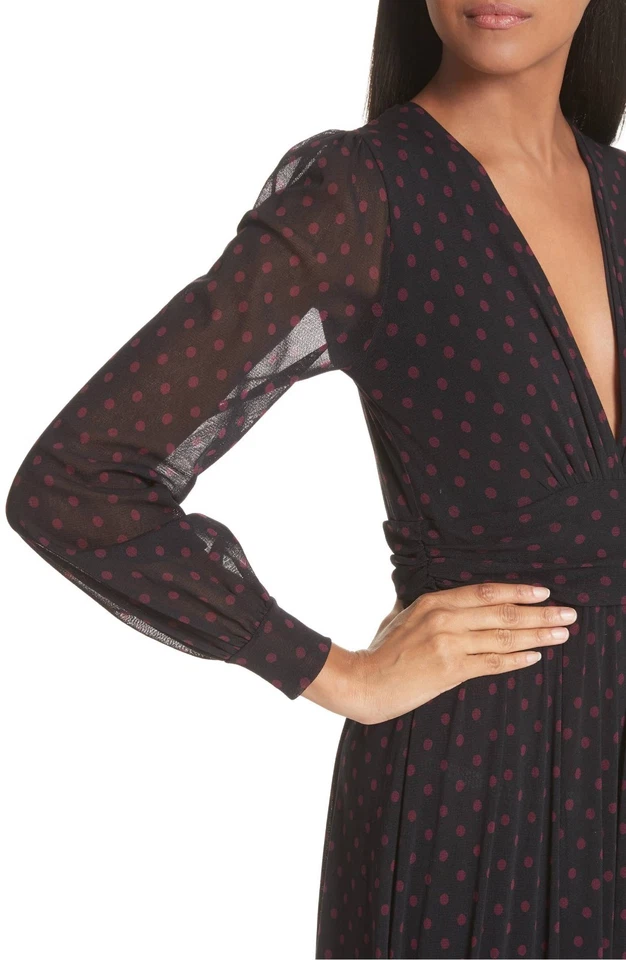 Maxi Vestido FUZZI Negro Rosa Vino Lunares Tul Manga Larga Imperio XS = 0/2 🖤 Foto 4 de 4