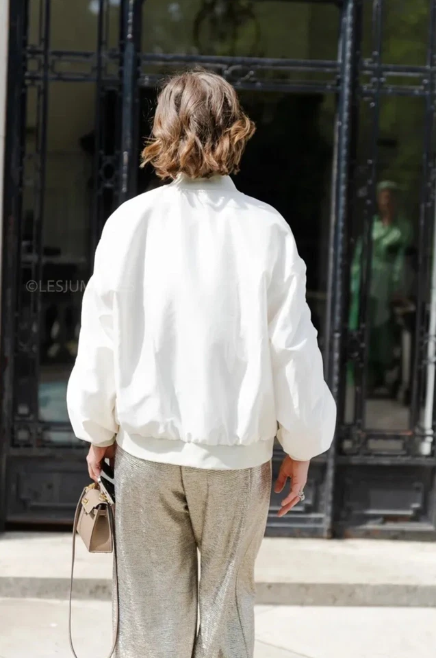 ZARA WHITE LINEN BLEND LONGLINE OVERSIZED BOMBER JACKET SIZE  8-10 XS 7997/709 - Image 3 of 4