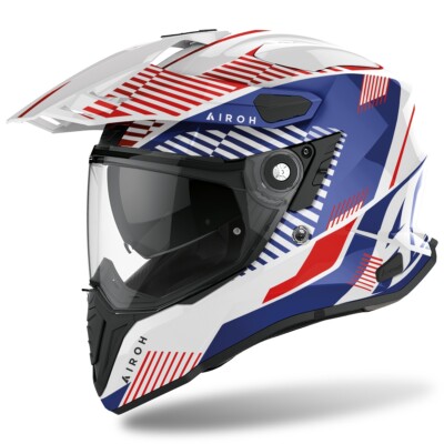 CASCO MOTO INTEGRALE FIBRA DUAL AIROH COMMANDER BOOST WHITE RED BLU ROSSO TG XS