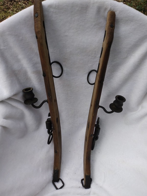 Vintage Wood and Metal Candleholders Wall Sconce Set of 2