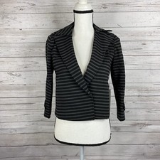 LINE  DOT Black  Gray Striped Blazer Jacket Sz Small Cropped 3/4 Sleeve