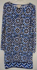 Michael Kors Dress Size M Multicolor Geometric Polyester Spandex Long Sl  (CB11)