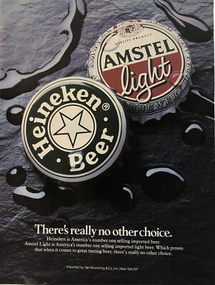 1989 Heineken Amstel Light VTG 1980s 80s PRINT AD Imported Beer Bottle Caps