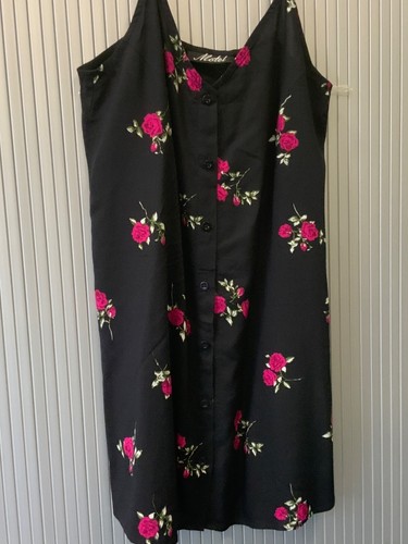 New Motel strappy black floral mini dress size S with front button closing