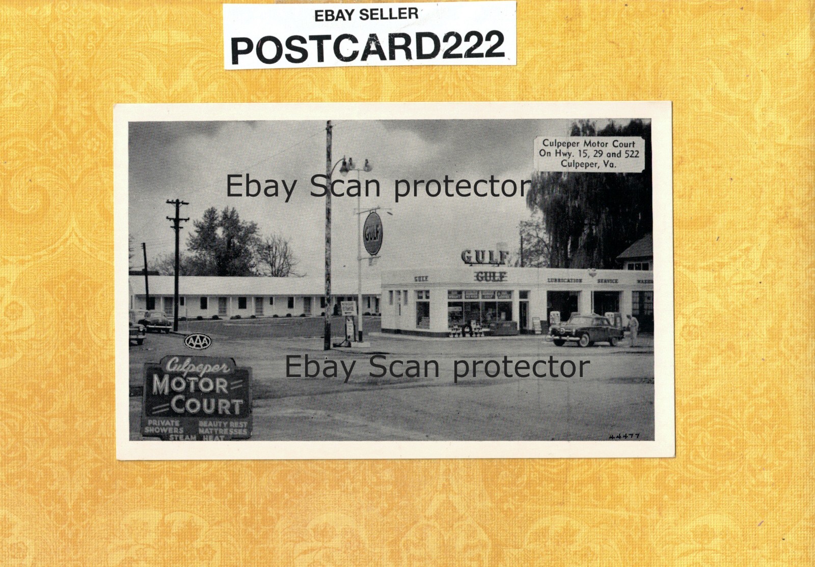 VA Culpepper 1950s era vintage postcard MOTOR COURT Gulf Gas Station