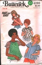 4193 Butterick Vintage SEWING Pattern 1970s Girls Blouse Casual Play Easy OOP 8