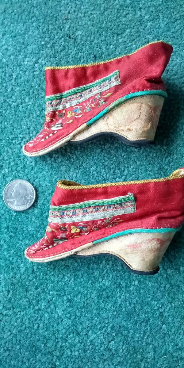 Pair of Antique 19th Century Chinese Qing Dynasty Silk Lotus Bound