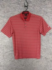 Nike Golf Polo Shirt Mens XL Red White Stripe Knit Dri-Fit Swoosh Logo Casual