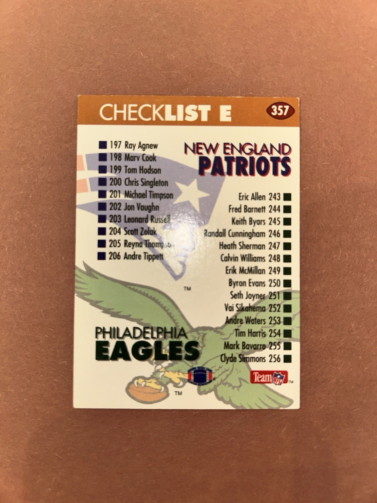 1993 SKYBOX FOOTBALL CARD CHECKLIST E #357 NFL FREE SHIPPING