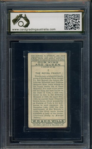 1937 W. O & H. O Wills Our King And Queen #2 Royal Family Graded CGA 3 Vintage - Foto 2 di 3