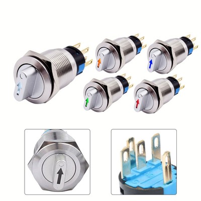19mm Latching Rotary Switch 2 Positions Stainless Steel 304 LED Indicator