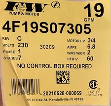 4F19S07305 F&W Flint and Walling Deep Well Submersible Pump 19 GPM 230V 6.8 Amps