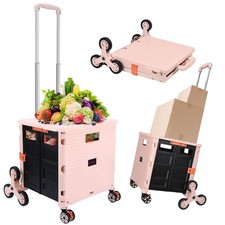 Foldable Utility Cart Collapsible Crate Rolling Carts with Stair Climbing Whe...